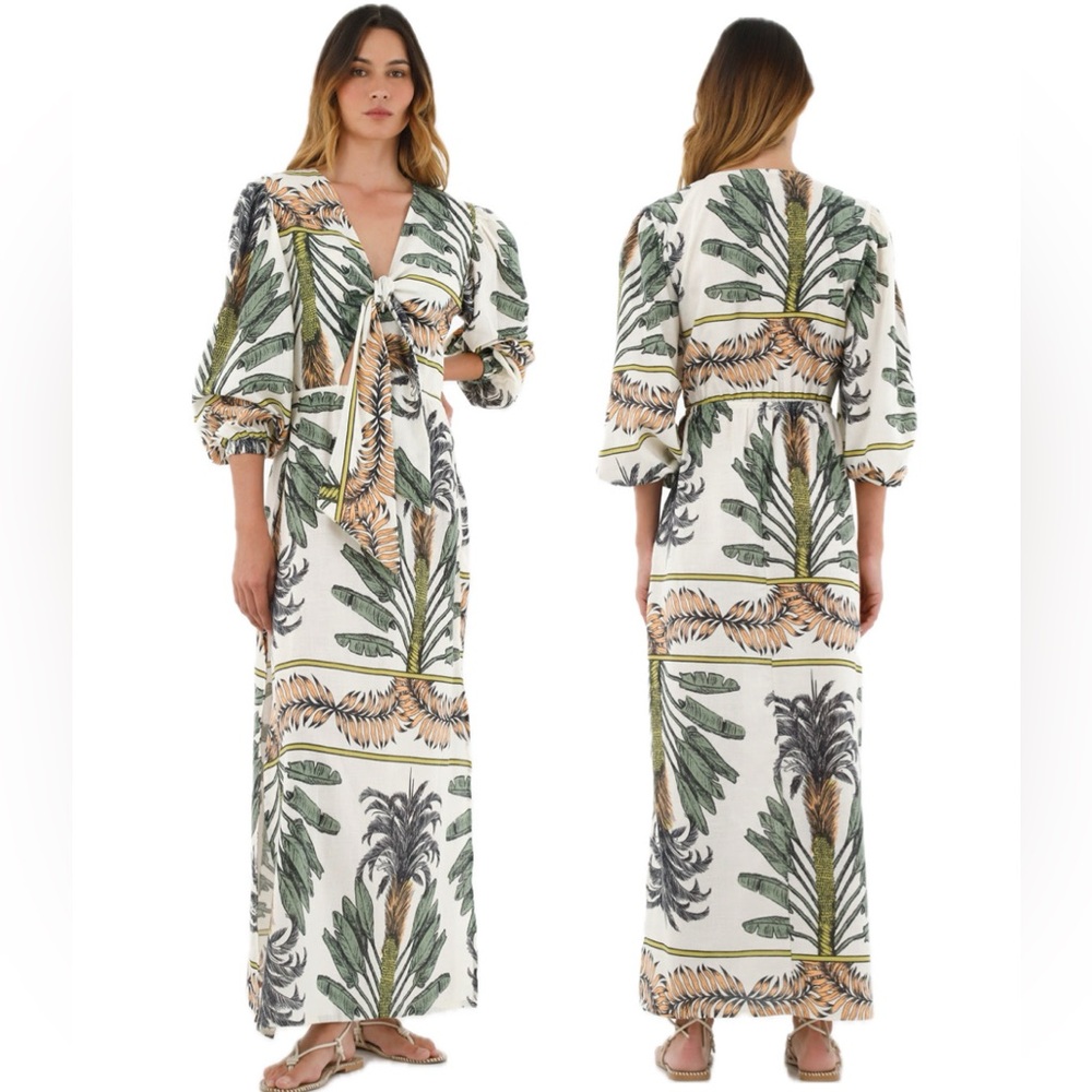 Long sleeve printed dress palm print size medium.By TNS (tennis) cotton dress